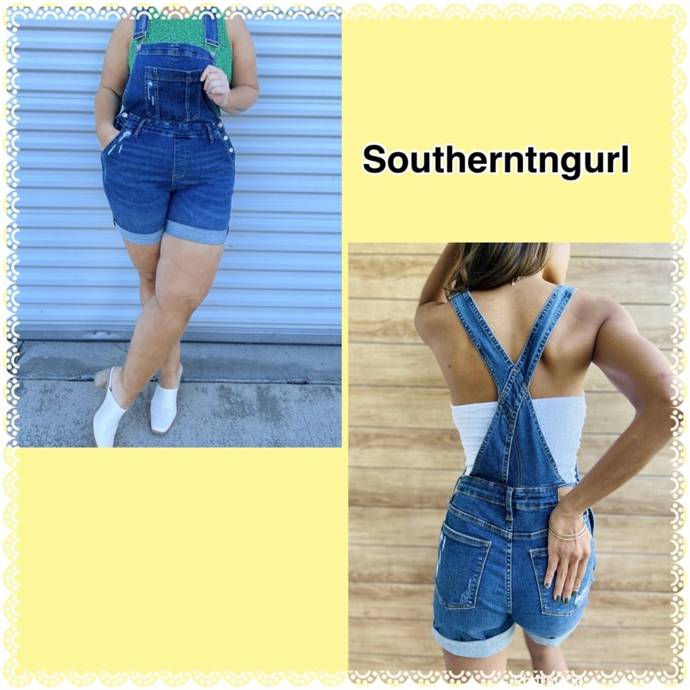 NWT JUDY BLUE Denim Overalls Denim Shorts Double Cuffed / Uncuffed
